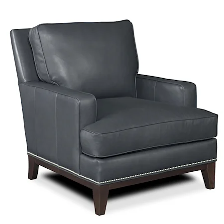 Leather T-Cushion Chair with Track Arms and Nail Head Accent